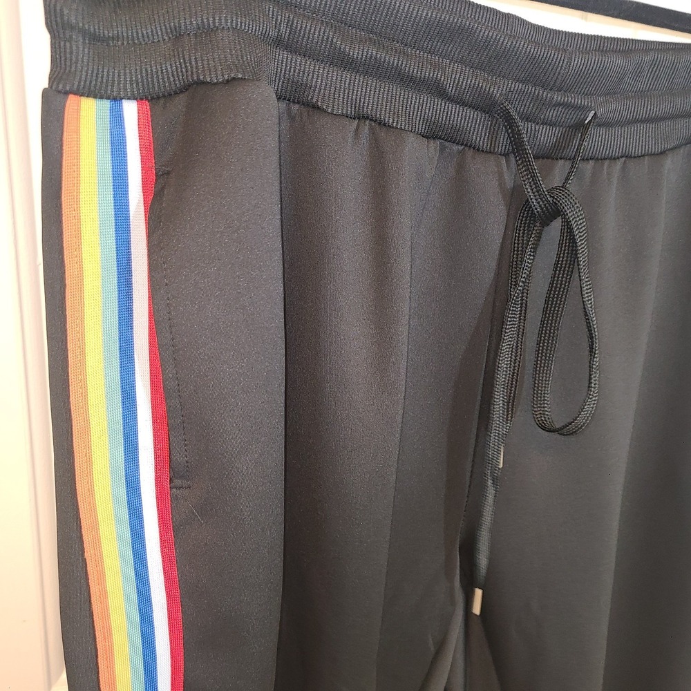 Women's Black Jogger Pants with Rainbow Side Stripes Drawstring Tapered Leg 3X